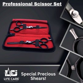 Professional Barber Scissors Hair Cutting Thinning Scissors Black Shears Set Hairdressing Salon Ultra Sharp Blades With Case.