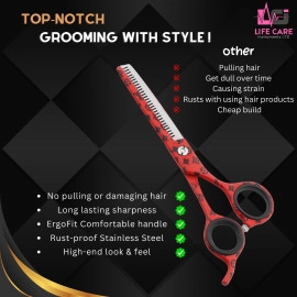 Professional Barber Thinning Shears- LCI (Ltd)-(Red Paper Coated)