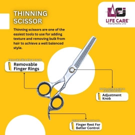 Professional Thinning Silver Scissor by Life Care Instruments LTD